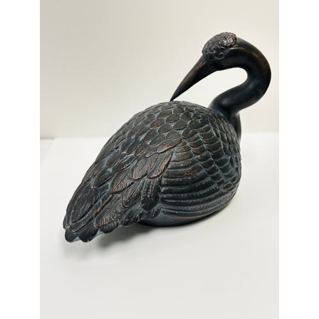 Figurative Vintage 1960s Black Ceramic Crane Bird Sculpture - Attributed to Enzo Alberton For Sale - Image 3 of 12