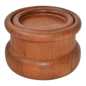 1960 Nissen Denmark Eames Era Scandinavian Modern Round Teak Lidded Ice Bucket