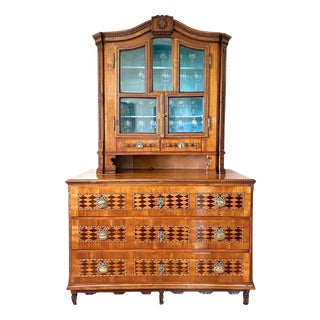 18th Century Inlaid and Carved Cherrywood Vitrine Buffet, 1790s, Set of 2 For Sale