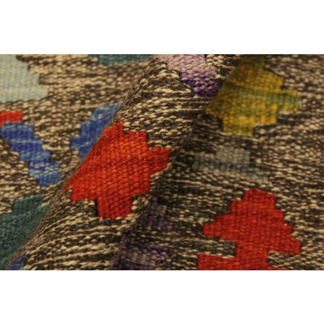 1990s 1990s 1990s Boho Chic Kilim Brown Blue Wool Rug - 5'6" X 7'9" For Sale - Image 5 of 7