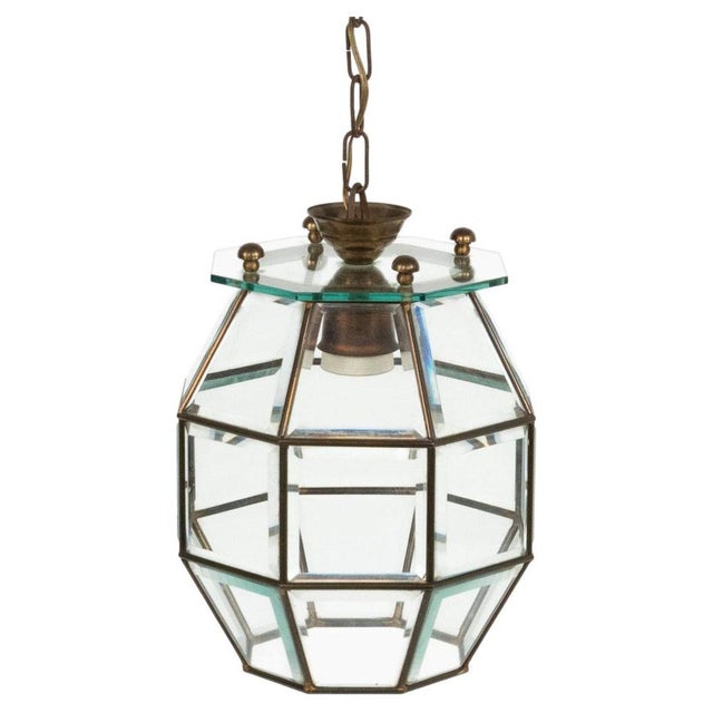 Mid-Century Modern Pendant Light in Brass and Beveled Glass, Italy, 1950s For Sale - Image 14 of 15
