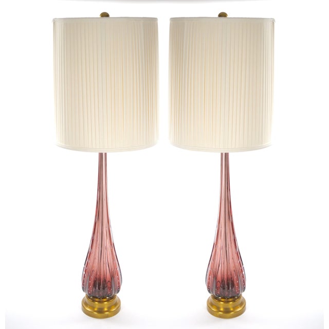 Mid-Century Modern Italian Venetian Glass Ice Purple / Gold Fleck Table Lamps For Sale - Image 11 of 11
