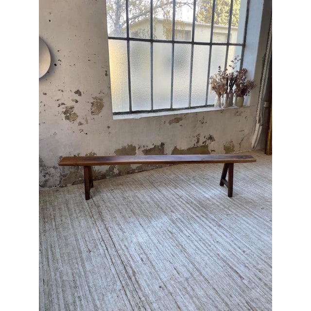 Vintage Walnut Bench, 1950s For Sale - Image 4 of 18