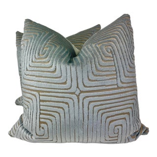 Maxwell Fabrics “ San Zeno” in Duckegg 22” Pillows-A Pair For Sale