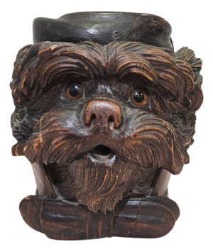Carved Wooden Dog's Head Tobacco Box, 1880s