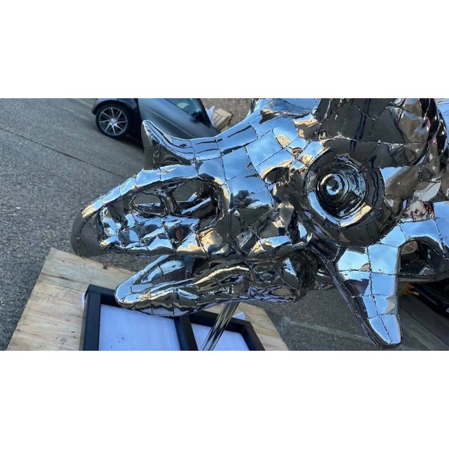 Silver Triceratops Sculpture in Stainless Steel For Sale - Image 8 of 12