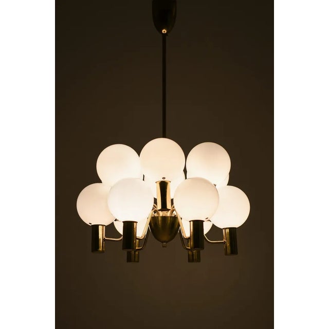 Chandelier in Brass and Glass attributed to Hans-Agne Jakobsson, 1960s For Sale - Image 4 of 9
