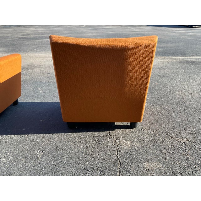 Orange Pair of Herman Miller Geiger Swoop Club Chairs by Mark Goetz — Iconic Orange Upholstery, Made in Usa For Sale - Image 8 of 12