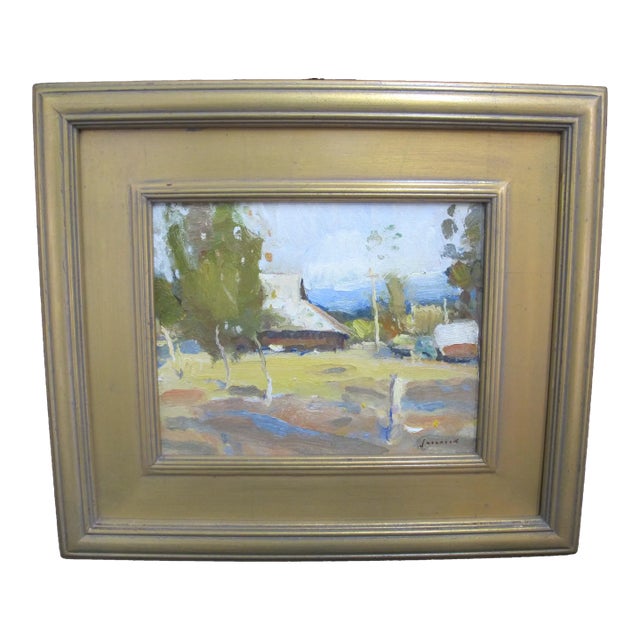 Eric Jacobsen Plein Air Hay Barn Farmhouse Landscape Gilt Frame Oil Painting For Sale