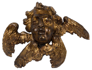 18th Century Wooden Gilded Angel Heads, Set of 2
