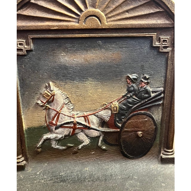 Victorian Antique 19th Century Bradley & Hubbard Cast Iron Painted Bookend Horse & Carriage For Sale - Image 3 of 9