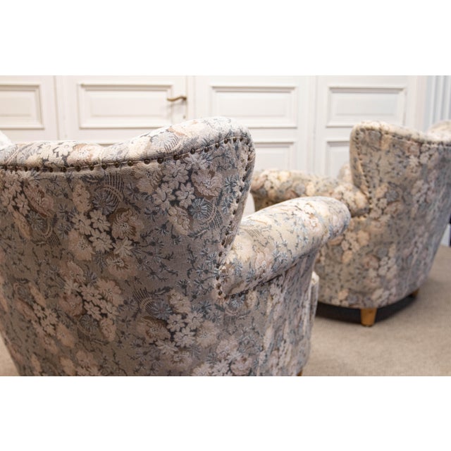 Vintage Danish Wingback Chairs with Jacquard Fabric, 1940s, Set of 2 For Sale - Image 12 of 16