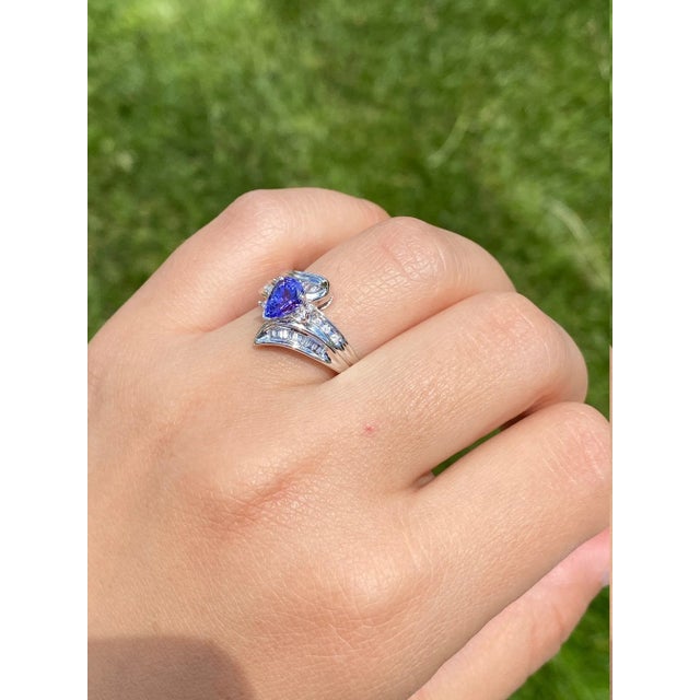 Light Gray The Artemisia: Ladies Bypass Style White Gold Ring set with 0.75 CT Tanzanite and Side Diamonds For Sale - Image 8 of 9