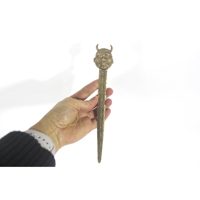 Vintage Brass Laughing Devil Letter Opener Gold Metal For Sale - Image 4 of 8