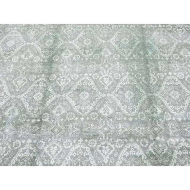 2010s Taupe Gray and Green, Overdyed Tone on Tone, Wool and Silk Hand Knotted, Oriental Rug For Sale - Image 12 of 13