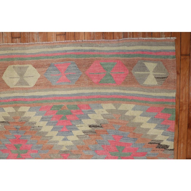 Vintage Bright Pink Turkish Kilim - 6'8" x 9'3" For Sale - Image 9 of 10