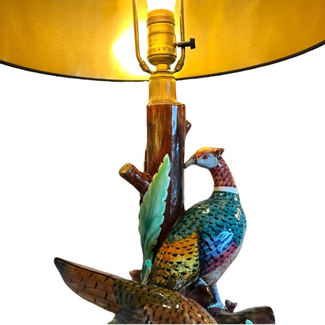 Pair of Late 19th Century Majolica Pheasant Table Lamps For Sale In Austin - Image 6 of 12