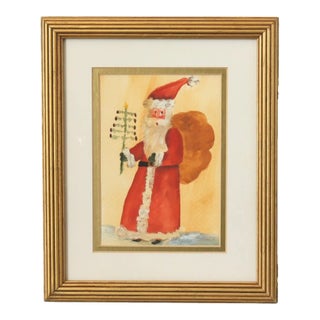 Christmas Folk Art Santa Watercolor For Sale