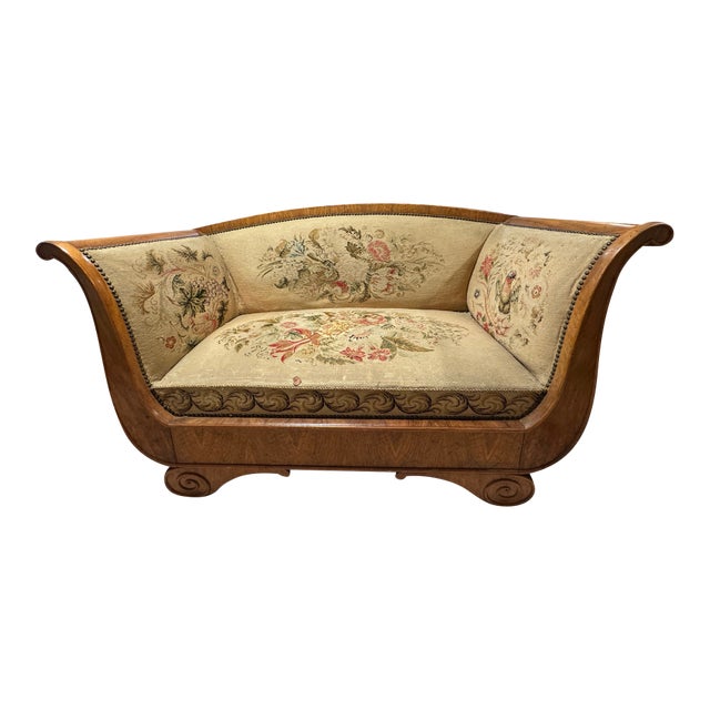 * Part of a Suite of 4 Pieces! Early 19th Century Classic Charles X French Biedermeier Settee With Needlepoint Upholstery For Sale