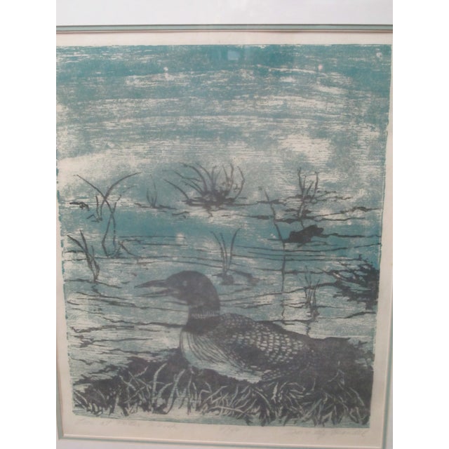Dorothy Mandel, mid century woodblock of 'Loon at Potter Marsh'. Titled, Limited Edition 4/40, and signed in pencil at...