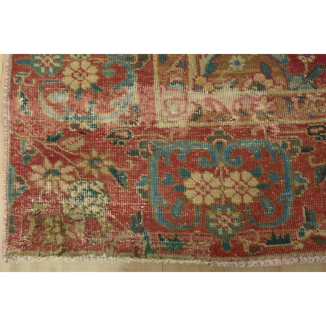 Tabriz Rug 9’5” X 11’9” Pink Wool Vintage Distressed Hand-Knotted Carpet For Sale - Image 12 of 15