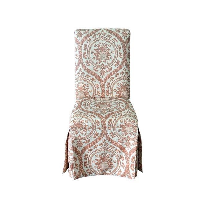 Late 20th Century Vintage Parsons Style Dining Chairs, Set of Six, Skirted, Custom Upholstery For Sale - Image 5 of 12