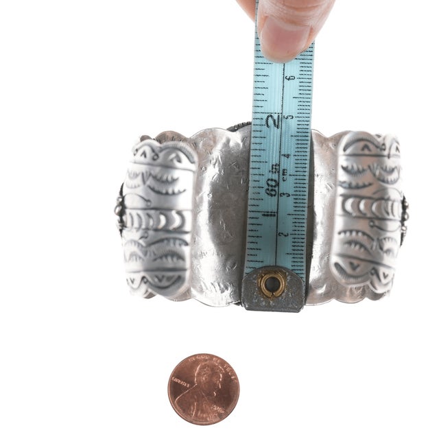 7.25" Marcella James Navajo Silver and Turquoise Cuff Bracelet For Sale - Image 10 of 11