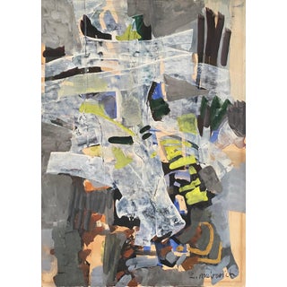 Zvi Mairovich, Abstract White Flowers Israeli Modernist Gouache and Watercolor Painting For Sale