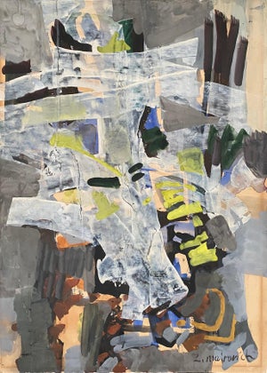 Zvi Mairovich, Abstract White Flowers Israeli Modernist Gouache and Watercolor Painting