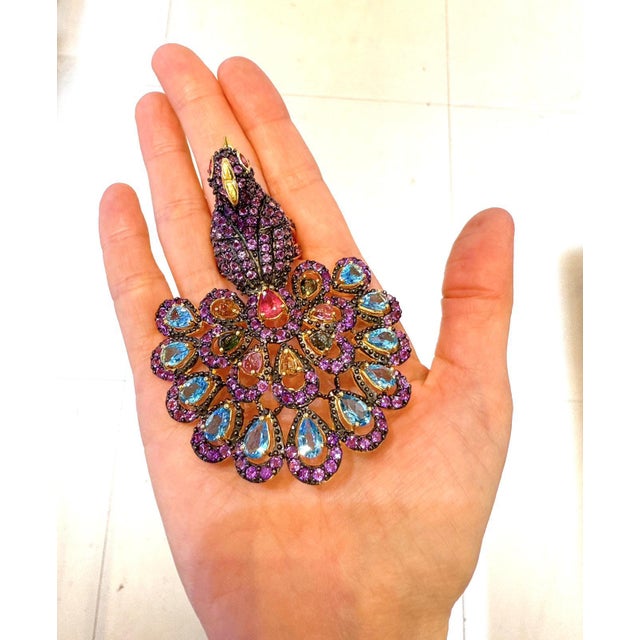 Bochic "Peacock" Vintage Diamond, Sapphire, Ruby & Gem Ring Set 18K Gold & Silver For Sale In New York - Image 6 of 18