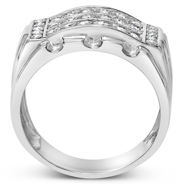 Early 21st Century .925 Sterling Silver 1/4 Cttw Diamond Three Row Channel Band Ring (I-J Color, I3 Clarity) - Size 10 For Sale - Image 5 of 7