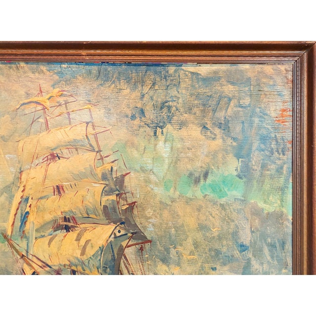 Mid 20th Century Niels Peter Bolt Early Naturalistic Nautical Painting of a Whaling Ship and Crew at Sea, 1945 For Sale - Image 5 of 11
