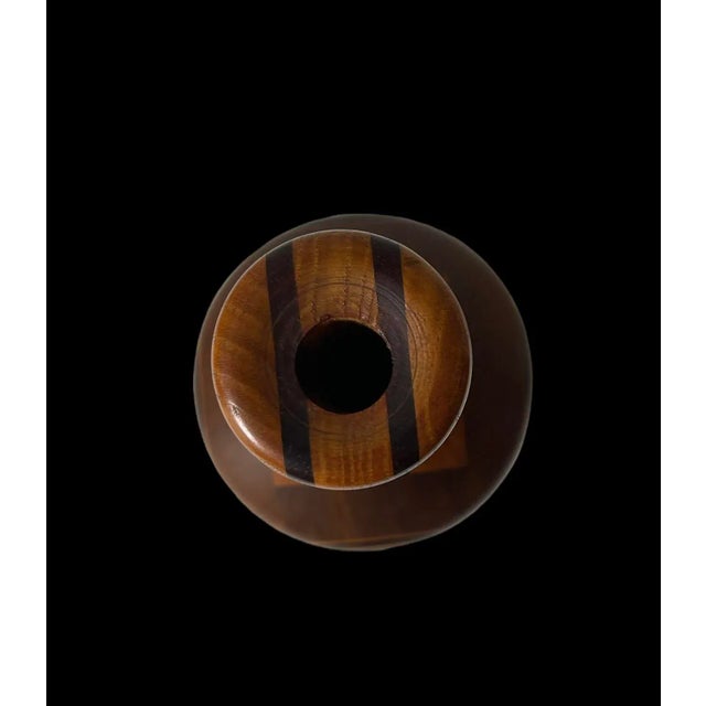 Late 20th Century Vintage Artisan Carved Wood Inlay Vase For Sale - Image 6 of 9