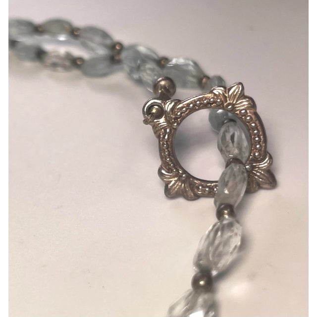 Gemstone Necklace Aquamarine Sterling Silver Necklace 17”. Art Deco Toggle Clasp. For Sale - Image 4 of 5