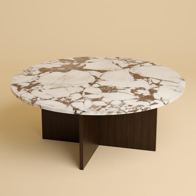 Round Calacatta Viola Marble and Smoked Oak Coffee Table by Lebanto For Sale - Image 4 of 4
