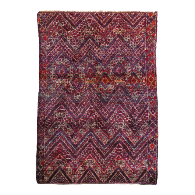 Garnet and Magenta Midcentury Wool Zayane Rug 5'10 X 8'9 For Sale