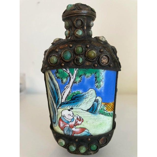 Metal Late 19th Century Stone Inlaid Snuff Bottle For Sale - Image 7 of 7
