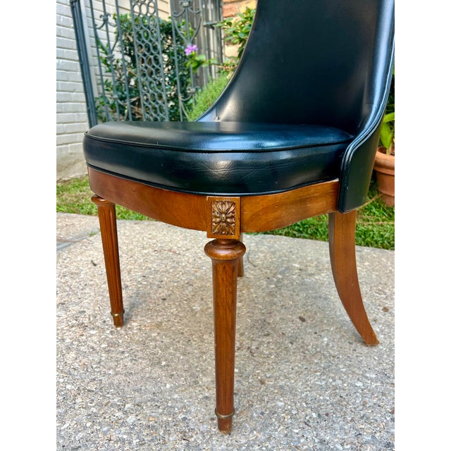Mid 20th Century Chic Vintage Hollywood Regency Black Leather Side Chair With Brass Handle For Sale - Image 5 of 10