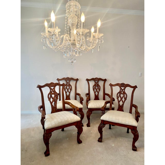 Regency House Chippendale Carved Kensington Hall Vintage Set of Four Arm Chairs Dining/Accent Excellent Condition For Sale - Image 17 of 18