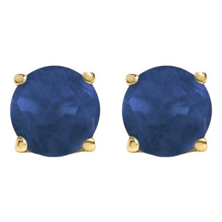 14K Yellow Gold 5X5MM Round Blue Sapphire Solitaire Stud Earrings For Sale