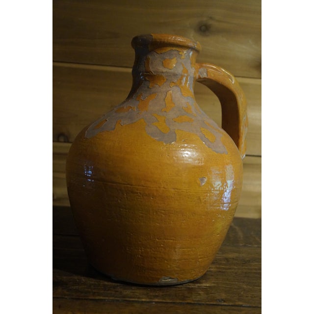 Rustic French 20th Century Pottery Jug With Yellow Glaze For Sale - Image 11 of 11
