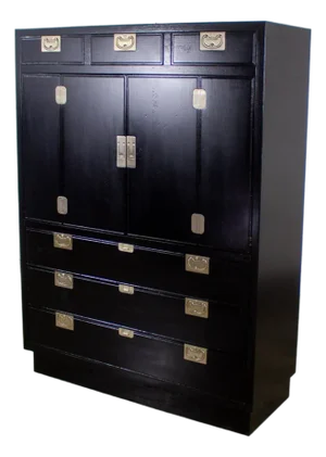 Mid to Late 20th Century Modern Campaign Henredon Black Entertainment Cabinet or Armoire