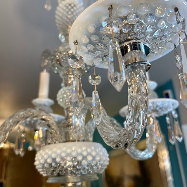 Crystal and White Glass Hobnail Chandelier For Sale - Image 11 of 11