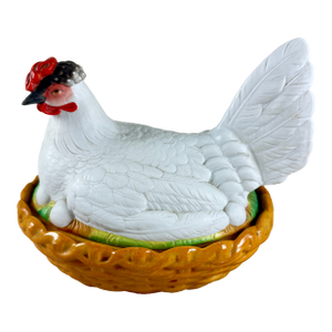 Staffordshire Hand-Painted Bisque Hen on Nest of Eggs Tureen
