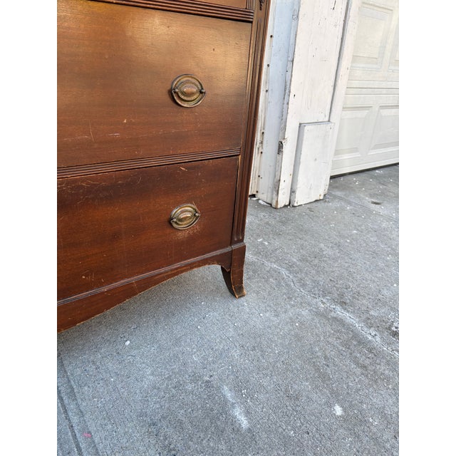 Vintage Mahogany Dresser | Colonial Revival Chest of Drawers | Hepplewhite Style Bedroom Dresser | Traditional Wood Three Drawer Chest For Sale - Image 12 of 12