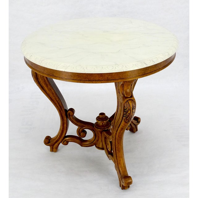 Fine Carved Wood Base Marble Top 31” Diameter Gueridon Center Table Widdicomb For Sale - Image 12 of 18