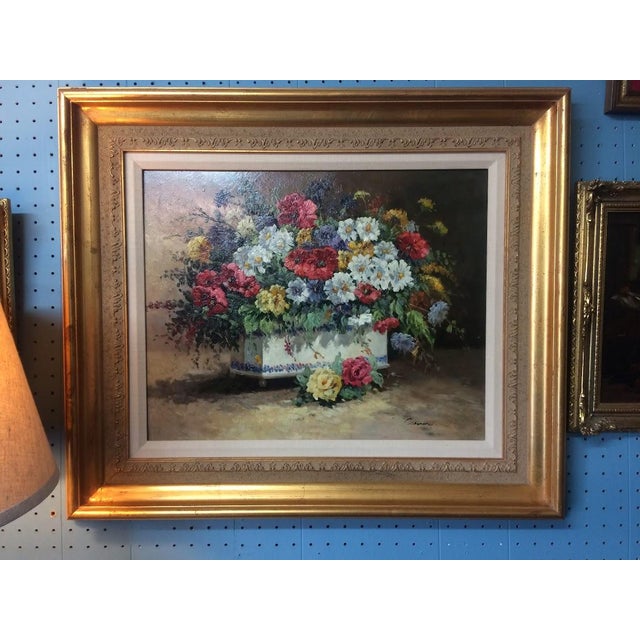 Wood Vintage Oil on Board, Still Life Art Floral, Framed and Signed For Sale - Image 7 of 8