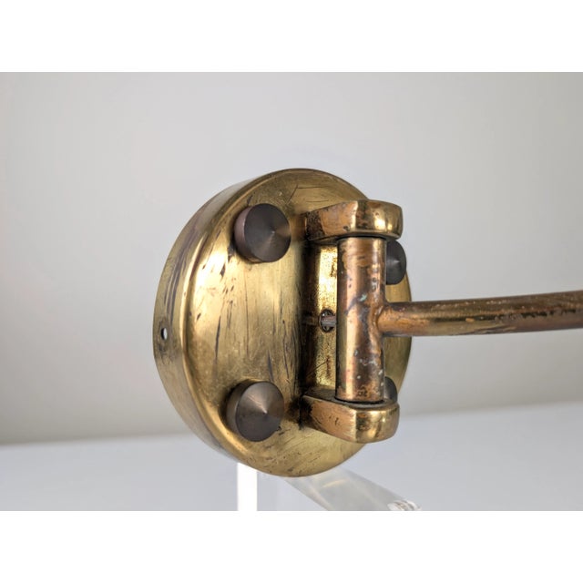 Metal Brass and Wood Wall Sconce with Black Shade, 1950s For Sale - Image 7 of 11
