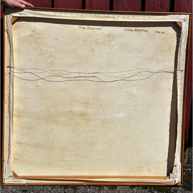 Textile Vintage Orange Abstract Large Oil Painting on Canvas With Figure and Cow For Sale - Image 7 of 8