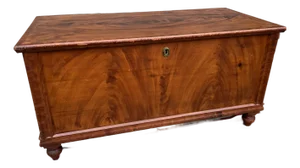 Antique Orange Flame Grain Paint Decorated Blanket Chest, Pennsylvania, Circa 1840’s